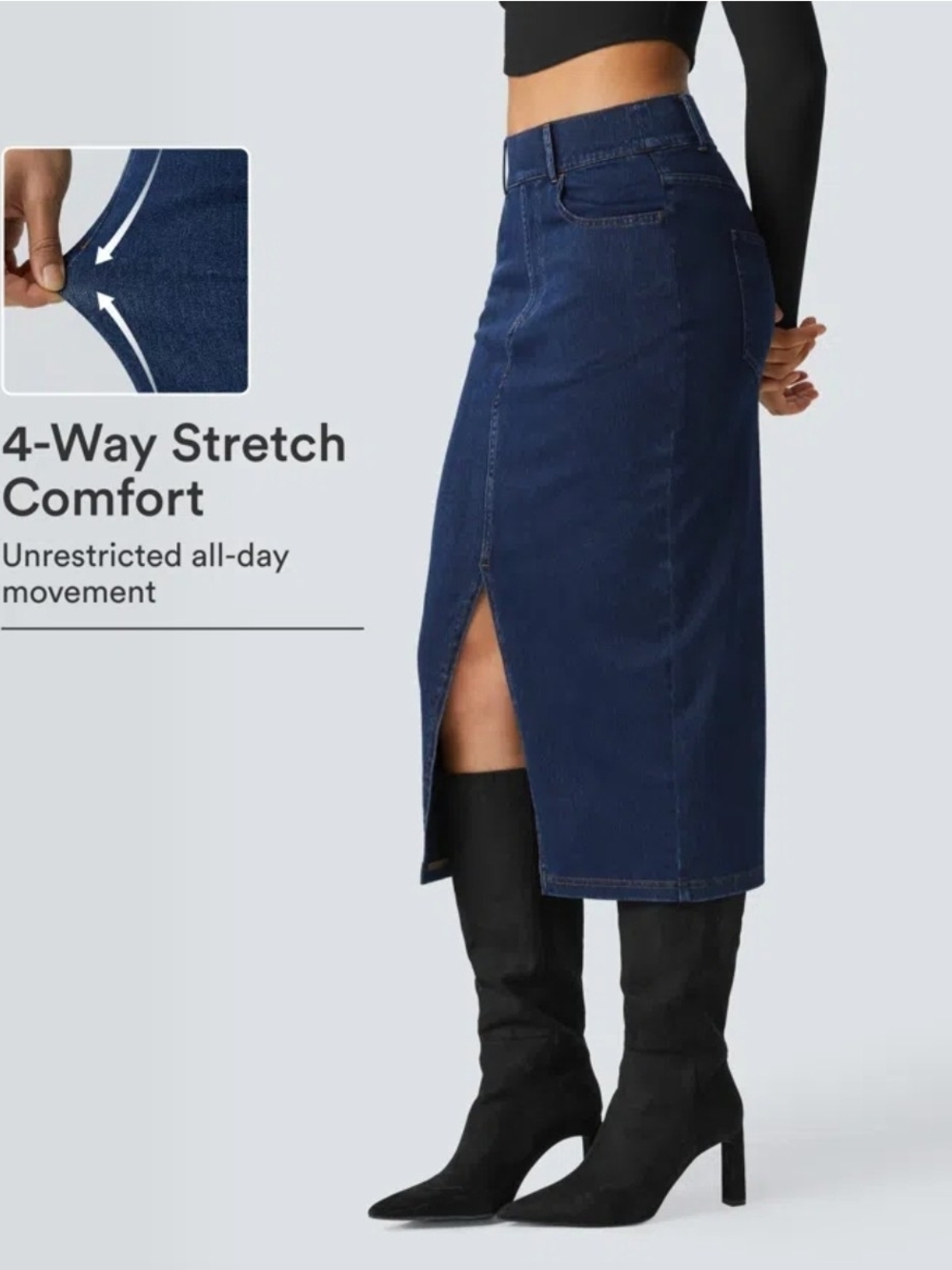 NWT Halara Flex™ High Waisted Bodycon Denim Casual Midi Skirt - Size Large